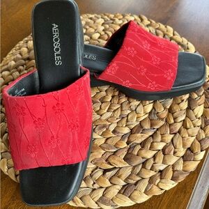 AEROSOLES Red Floral Slide Mules
